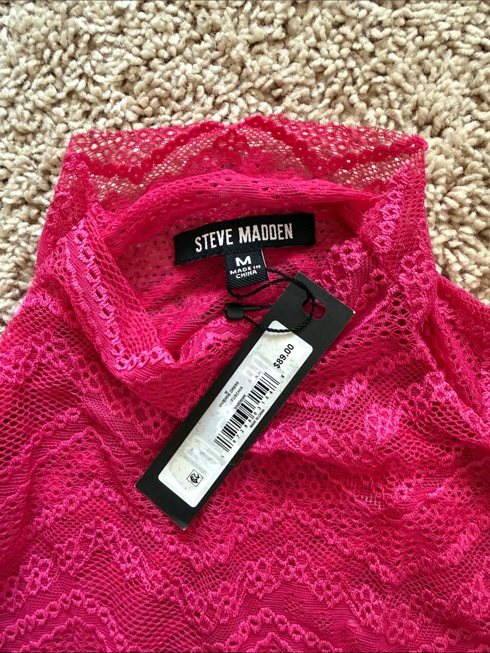 Steve Madden Hot Pink Lace Long Sleeve Midi Dress